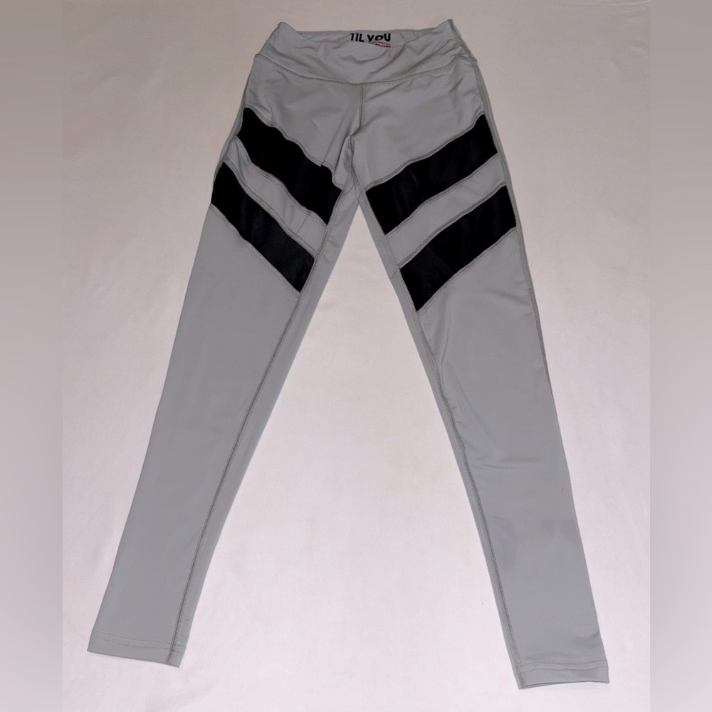 Til You Collapse Women’s Leggings in Gray with Black Stripes
